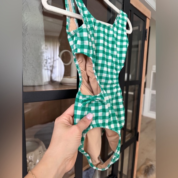 Crewcuts gingham one piece swimsuit cutouts scoop back kelly bows toddler girl - Picture 3 of 7